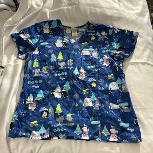 Women’s 2 pocket V-neck Scrub Top, Snowman, Penguin design
